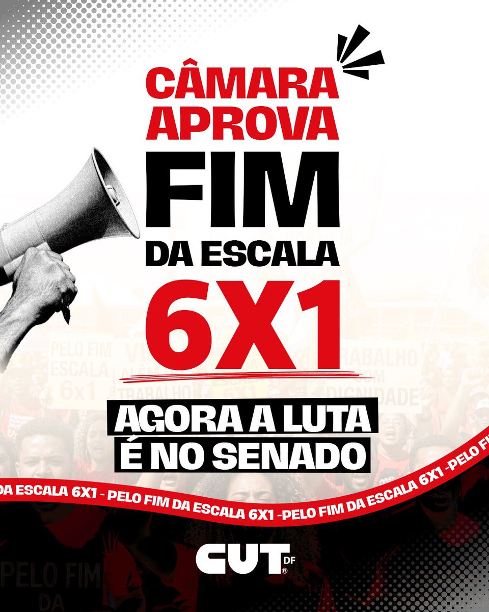 cut_df's tweet photo. 🚨 HISTÓRICO!

Por 472 votos a 22, a Câmara dos Deputados acaba de aprovar o fim da escala 6x1.

Agora, a PEC segue para análise no Senado Federal. Por isso, é fundamental intensificar a mobilização e a pressão popular para garantir a aprovação definitiva dessa conquista. https://t.co/DwS5s2yDzO
