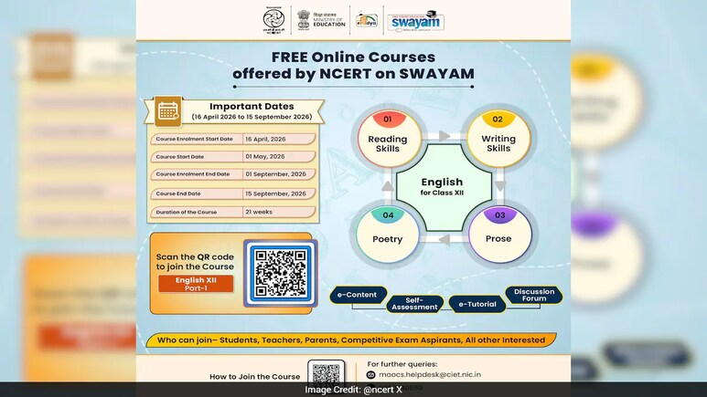 ndtveducation's tweet photo. NCERT Offers Free Online English Course For Class 12 On SWAYAM; Check Registration Dates
https://t.co/0hnza4rs4p
#NCERT #SWAYAM #FreeOnlineCourse #OnlineNews #English https://t.co/56AFstP3E1