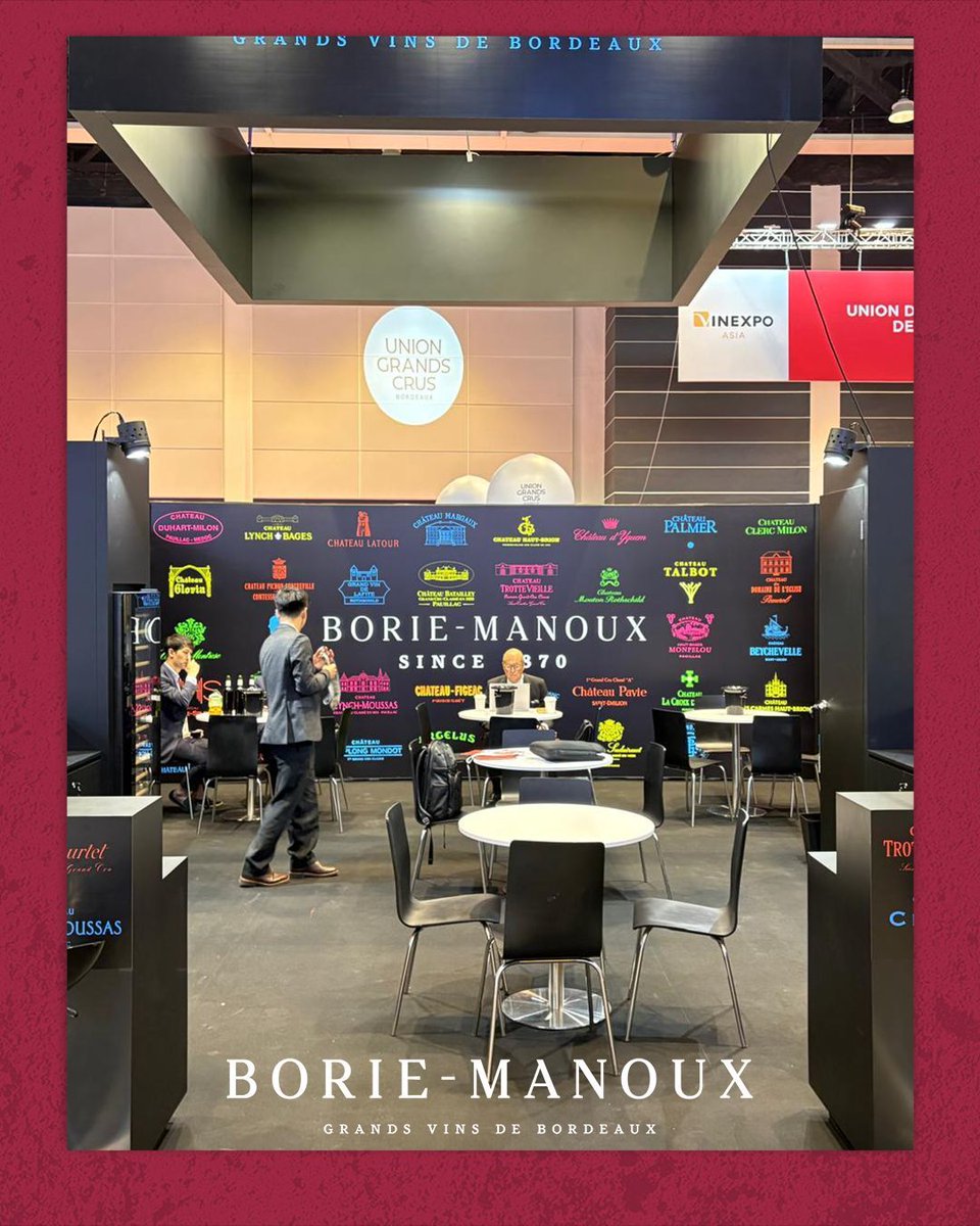 BorieManoux's tweet photo. 🍷 Vinexpo Asia is in full swing!
Visit Borie-Manoux at booth L1E030 to discover our Bordeaux wines and enjoy a tasting experience with our team.
📍 Booth L1E030
📍 Hong Kong
We look forward to welcoming you! 

#VinexpoAsia #HongKong #BordeauxWines #BorieManoux #WineTasting https://t.co/tCKDYjoXXy