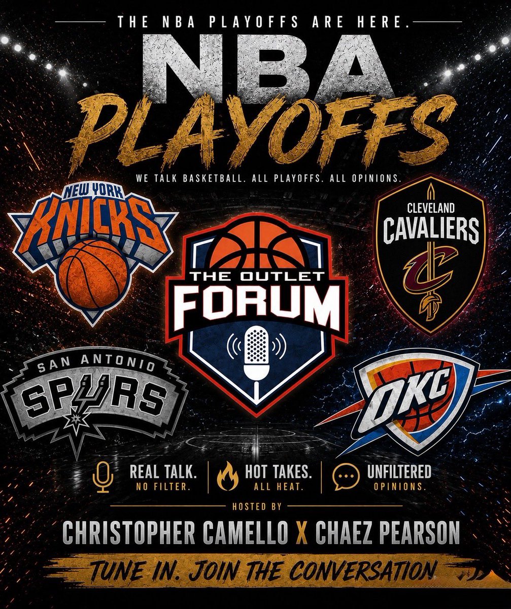 TheOutletForum's tweet photo. 🚨 NEW WEEK, NEW SHOW! 🚨 

CHECK OUT ALL NEW @TheOutletForum LIVE TONIGHT AT 8:30 PM PST WITH CO-HOSTS @ChaezPearson AND @Chris_Camello BRINGING THE 🔥 TALKING NBA PLAYOFFS! 🎧🎙️🏀🔥

FOLLOW LIVE ON X AND @YouTube 👇🏼

https://t.co/73WF34GlNb https://t.co/5AKiiCXLyG