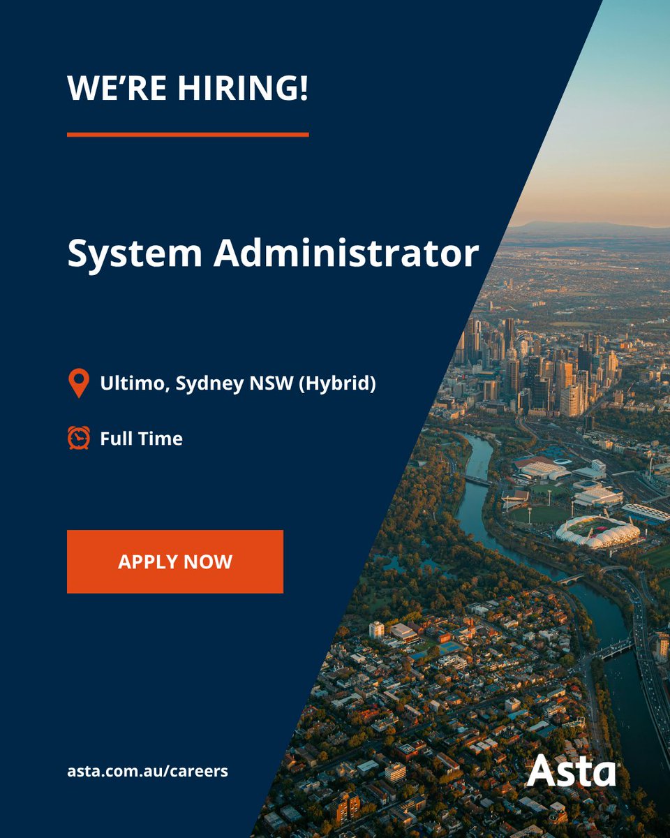 astasolutions's tweet photo. 📢 We're Hiring! Join Our Team as a System Administrator !!!

💠 Networks &amp; Systems Administration (Information &amp; Communication Technology).
🕜 Full time.
📍Ultimo, Sydney NSW (Hybrid).

More information and apply here 👉 https://t.co/Khv997iws2 https://t.co/mWm74kGl6I