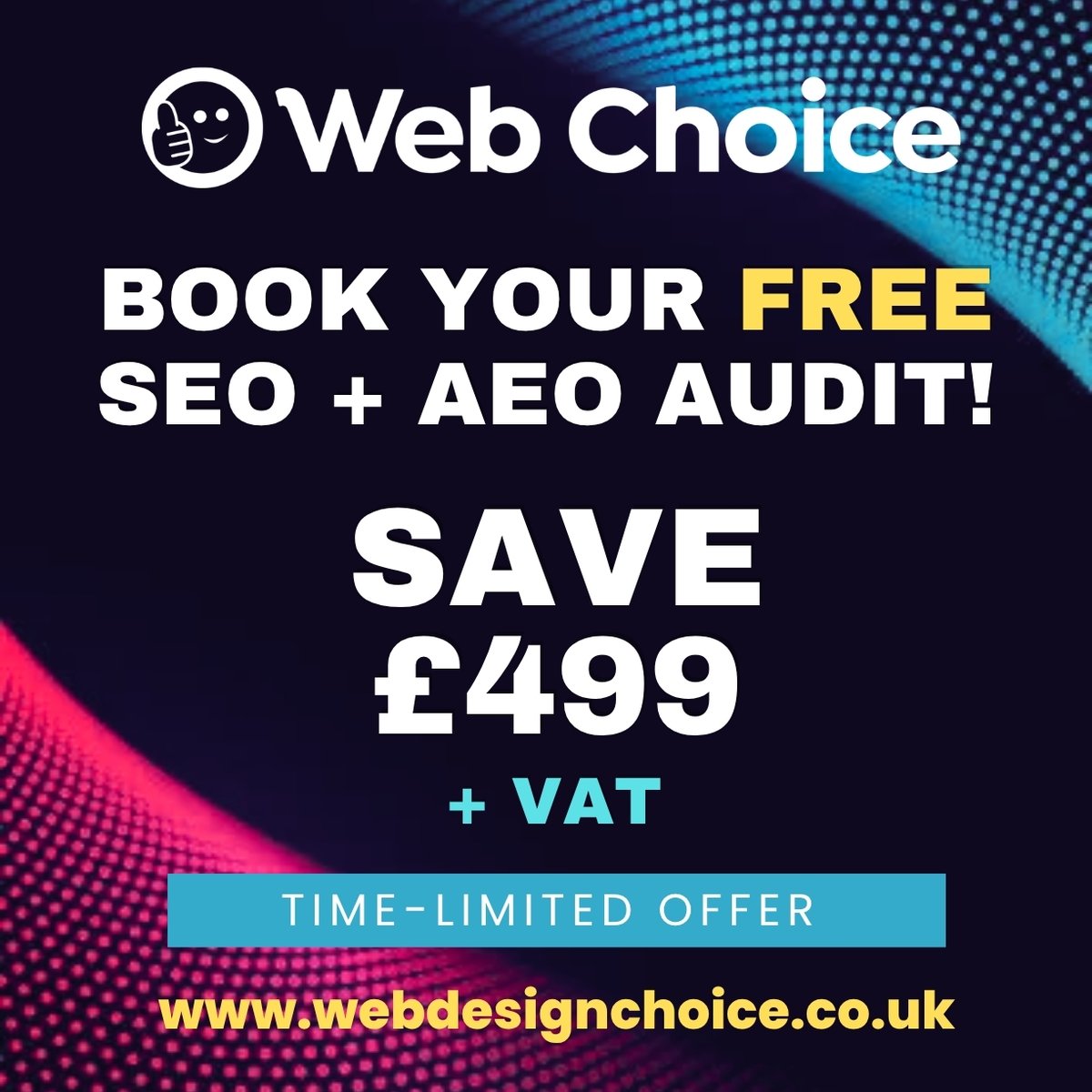webchoiceuk's tweet photo. 🚨 FREE SEO &amp; AEO Audit Worth £499 + VAT

Find out if your website is:

🤖 Missing from AI search
🚪 Losing enquiries
⚠️ Facing technical issues

No hard sell. Just honest feedback from Web Choice UK Ltd

📞 (+44) 117 239 5357
#SEO #AEO #AISEO #WebDesign https://t.co/2Y0YjOsgxG