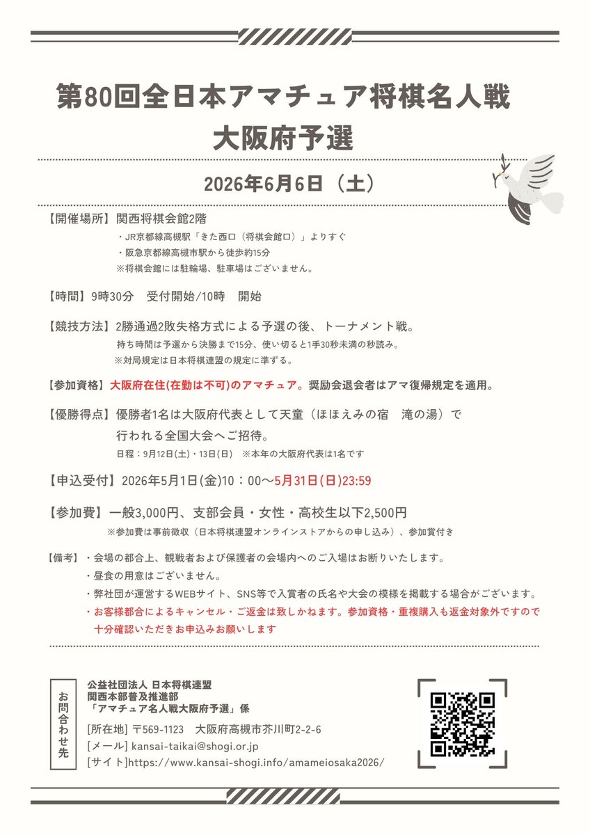 第80回全日本アマチュア将棋名人戦 大阪府予選