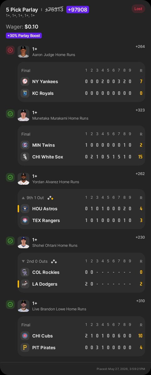 OGXMADE's tweet photo. 3 Fucking Days in a row, Aaron Judge fucks it all up for me. I'm never putting money on Judge ever again. 

#draftkings #mlb #homerun https://t.co/u3M3CNjPsG