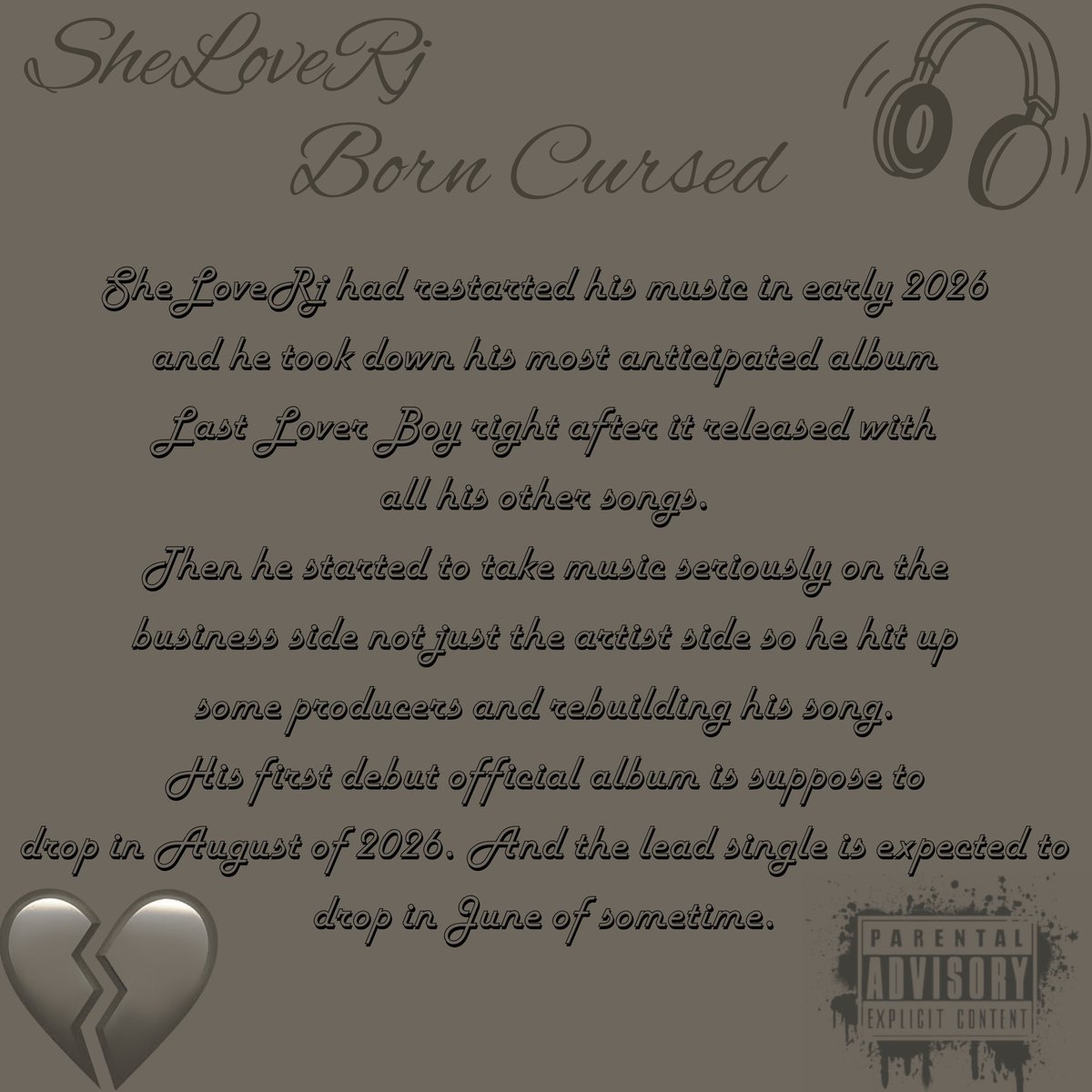 SheLoveRj4L's tweet photo. New Single is expected to drop June 19th, 2026 then y’all might get another single then it’s time #newmusic #sheloverj #borncursed (Shout out @prodarkhive & @s7evnn for helping me) https://t.co/1kiL0pNR4W