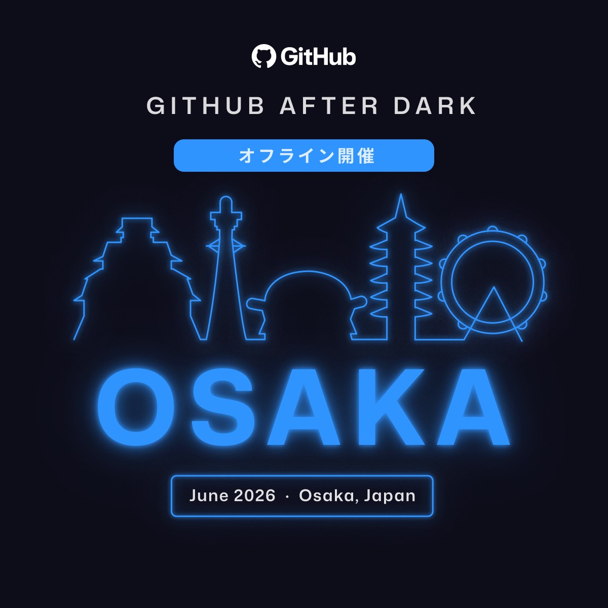 GitHubJapan's tweet photo. 📢GitHub After Dark大阪開催決定！

オフラインでGitHub Copilotユーザーが集まる特別な夜。最新デモに加え交流会などユーザー同士が繋がるプログラムが満載！

✓ 6月26日(金)18:00～
✓ &amp;ISLAND アンドアイランド 北浜

※お席に限りがあります、登録はお早めに