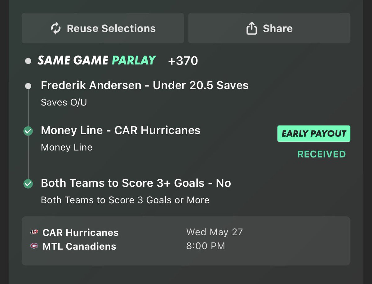 jacksonhamm2's tweet photo. Fredrick Anderson under 20.5 saves ✅
Carolina Hurricanes ML✅
Both teams to score 3 goals no✅ https://t.co/hzyAhpzkOu