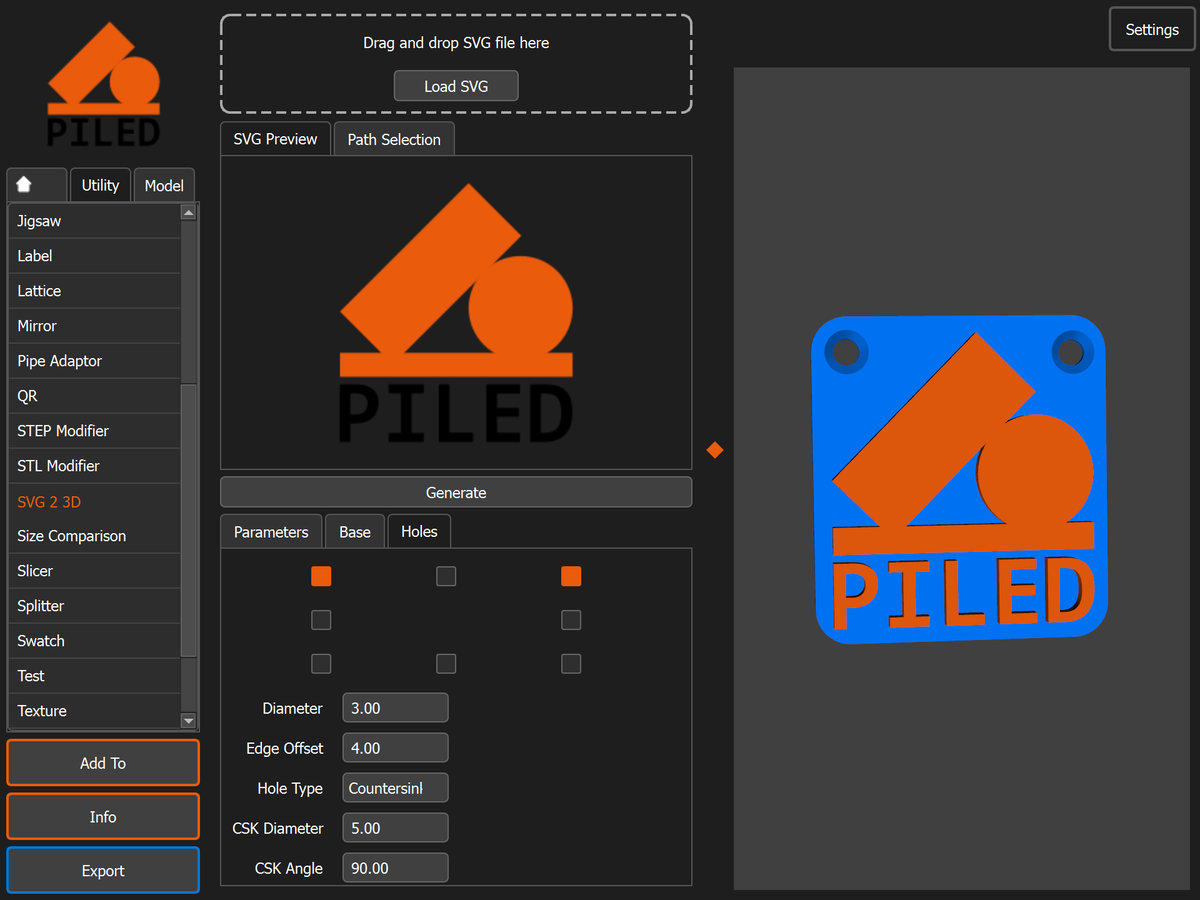PILED3D's tweet photo. SVG to 3D Tool: Extrude SVG and auto generate base.
https://t.co/1HRZHN7FBU https://t.co/Vqm1SzrCNP