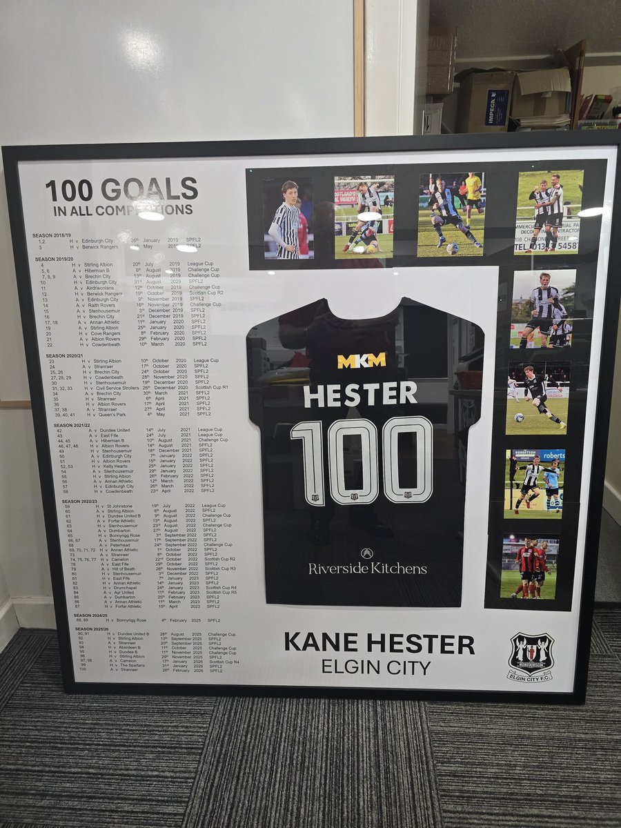 FitbaGeek's tweet photo. Presented at the end of the season just past, 100 goals for @ElginCityFC, quite an achievement #KaneHester 👏 https://t.co/u6V3asuKax