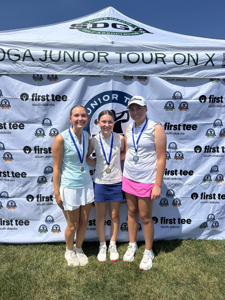 SDGAjunior's tweet photo. Here are our medalists from today at The Bluffs GC! Full results on Golf Genius with the GGID: JT26BLUFFS

14-15 Boys
1st - Sawyer Hage
2nd - Bennett Wetz
3rd - Gavin Frank

14-15 Girls
1st - Lauren Wolthuizen 
2nd - Brynlee Baedke
3rd - Lauren Roerig https://t.co/MhaBvshWfv