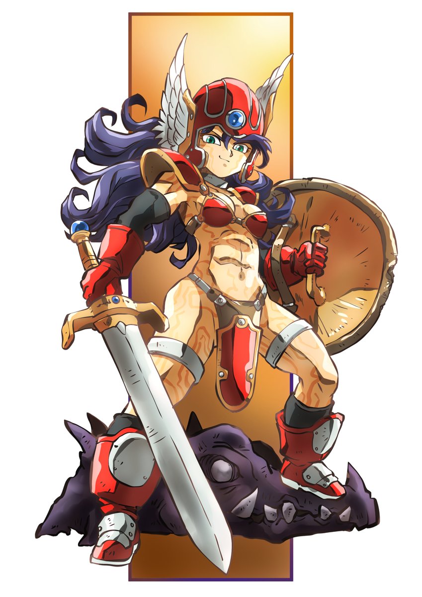 女戦士(DQ3) 「自分のビキニアーマー解釈はバフなどの効果を刻んだ紋様を露出させておかないと効果が」|大河広行（山田隆弥）のイラスト
