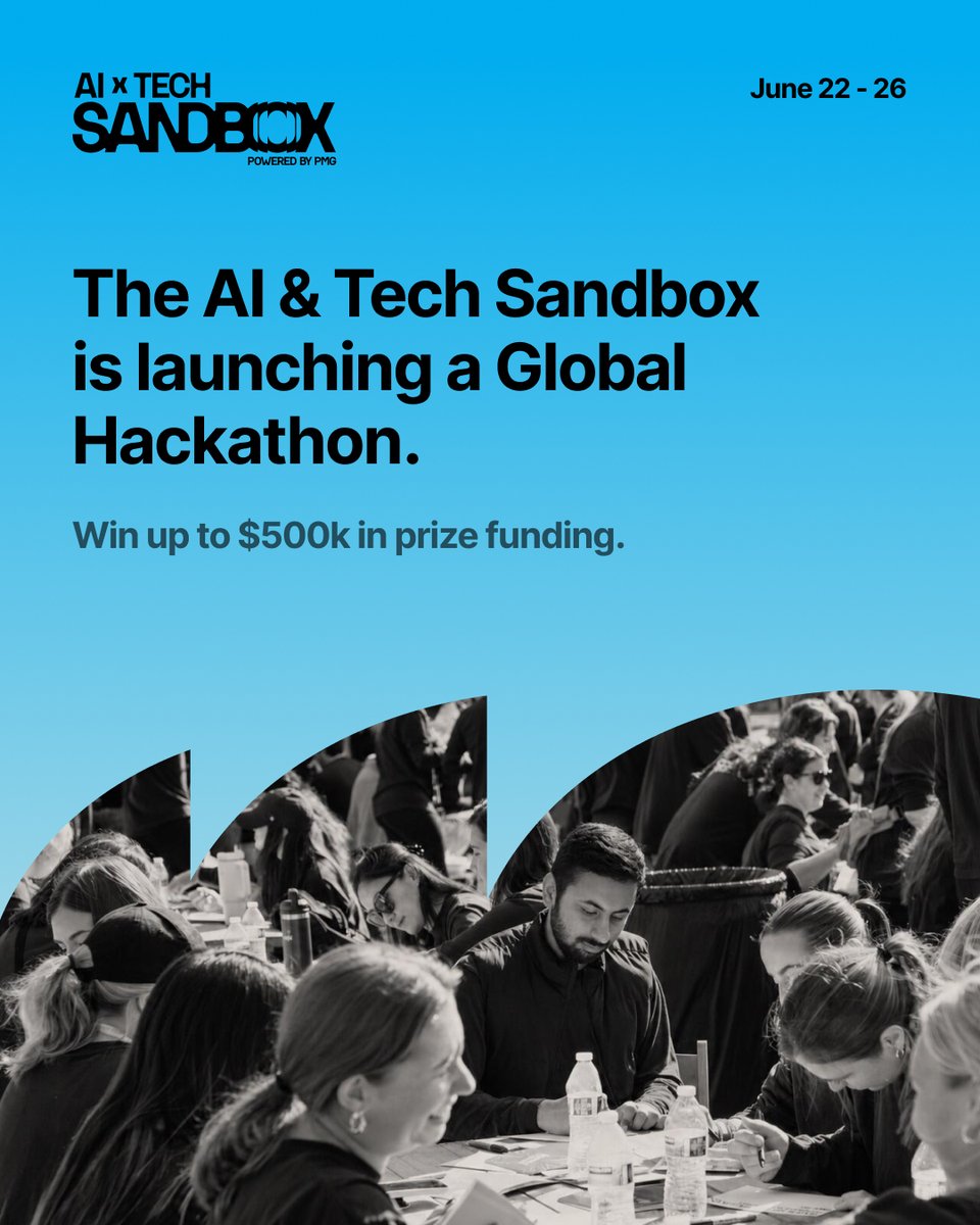 pmgworldwide's tweet photo. The AI &amp; Tech Sandbox is launching its first global Hackathon, bringing together creatives, developers, strategists, and technologists to solve real-world challenges with AI.

Up to $500K in prize funding available.

🗓 Register by June 19: https://t.co/4TPDVYJmhE https://t.co/2edccNKcvw