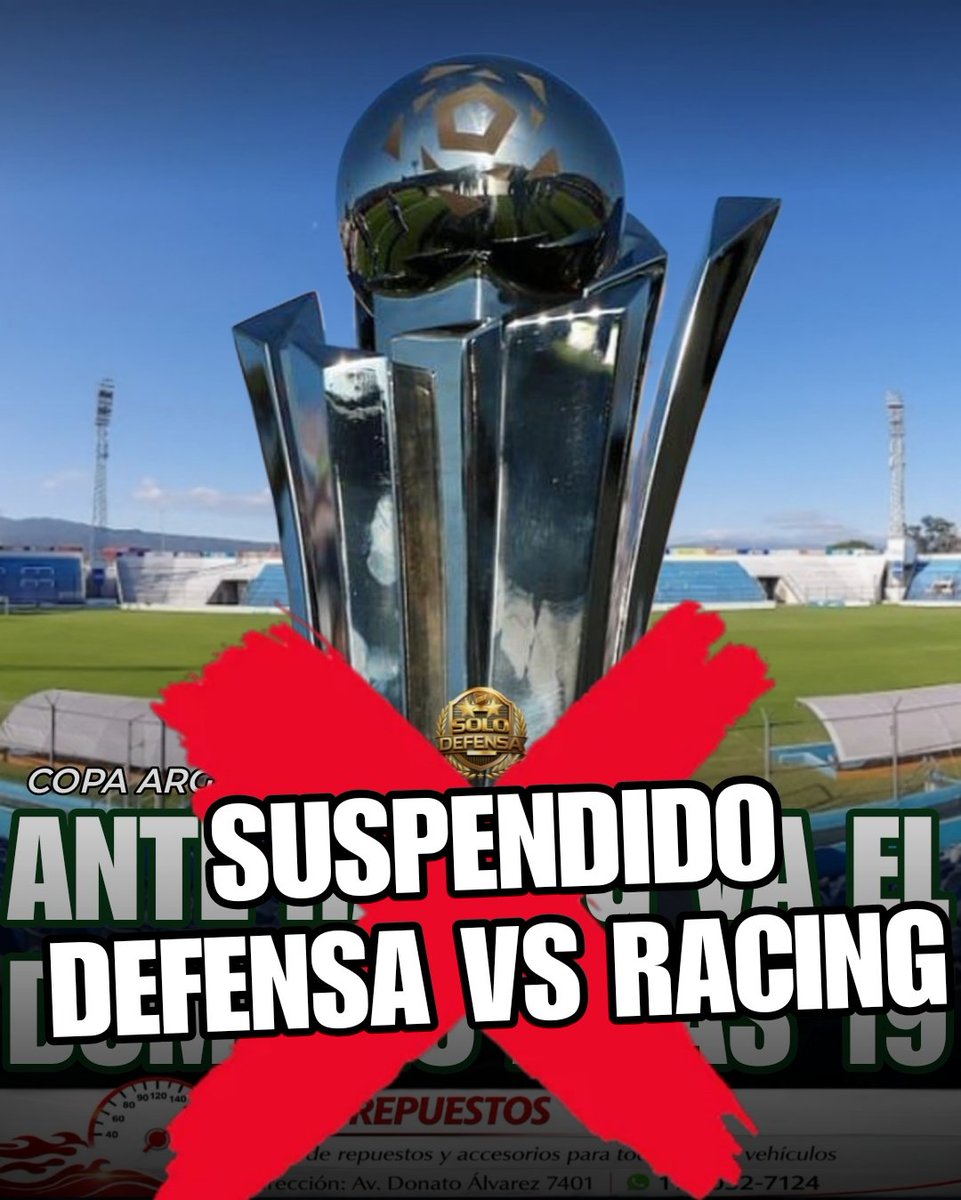 solodefensaok's tweet photo. ❌️ Se habría suspendido el partido por Copa Argentina entre Defensa y Justicia vs Racing. Lo estarían anunciando y confirmando este jueves desde la organización, y se postergaría el encuentro.
ℹ️ @AguSuarezDyJ
#DefensayJusticia #halcones #solodefensa #copaargentina https://t.co/7D5tWScdMI