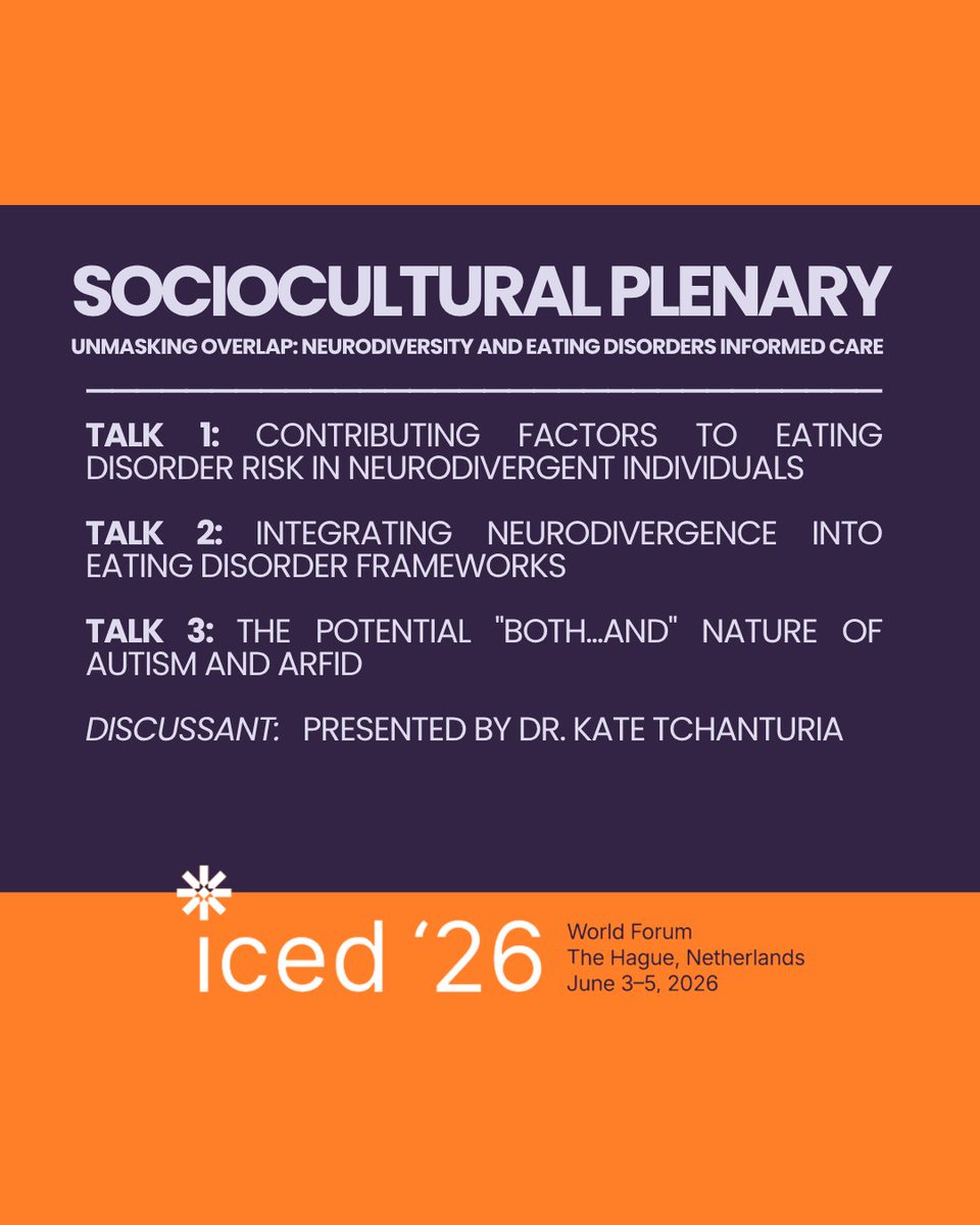 aedweb's tweet photo. The Sociocultural Plenary at #ICED2026 will explore the intersection of neurodiversity and eating disorders through research, clinical, and lived experience perspectives.

Join us next week in The Hague: https://t.co/b67LjUBfcX https://t.co/YhxMARrggS