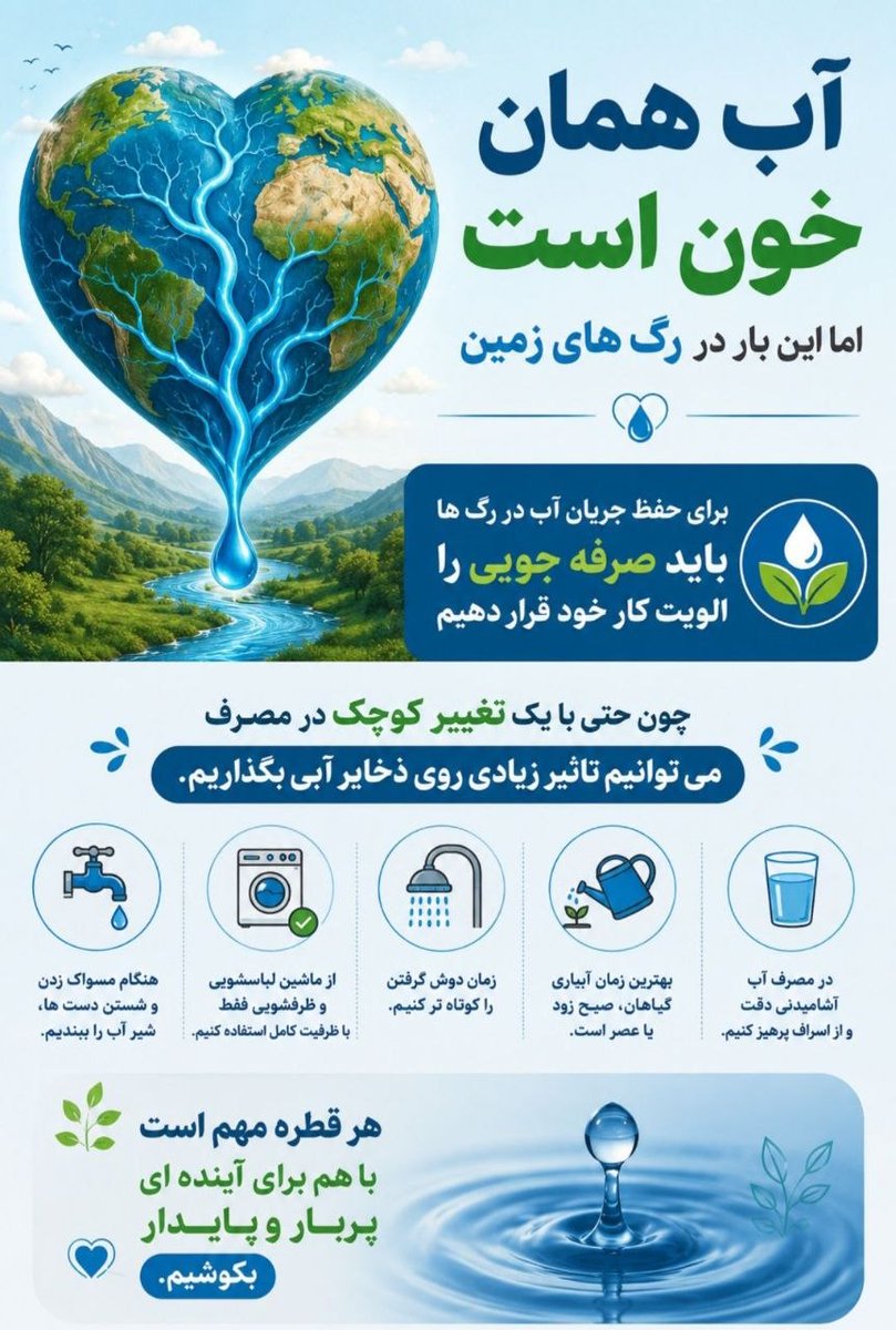 F_Karami61's tweet photo. آب همان خون است اما این بار در رگ های زمین.
#همیار_انرژی
#صرفه_جویی https://t.co/YAOGFSydXJ