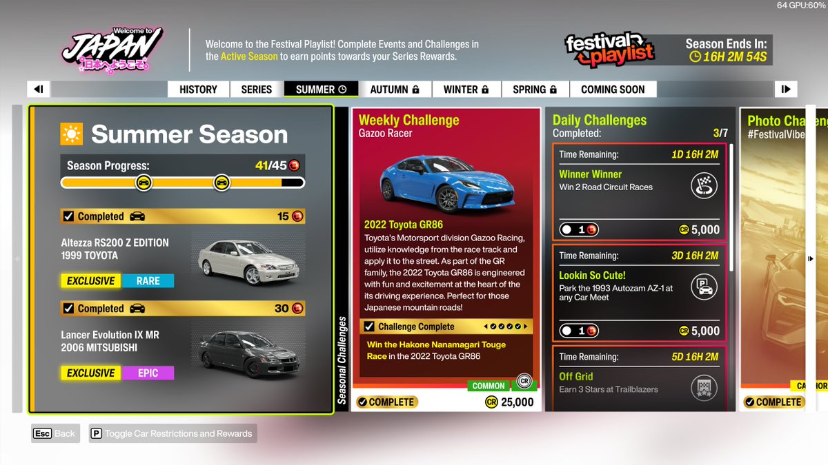PebblezGG's tweet photo. I usually try to just go for the car rewards for the seasons, so I'm considering the Summer Season a win in my book.

I don't have a whole lot of time playing games nowadays, but #ForzaHorizon6 has been great so far. https://t.co/QfZJqutz58