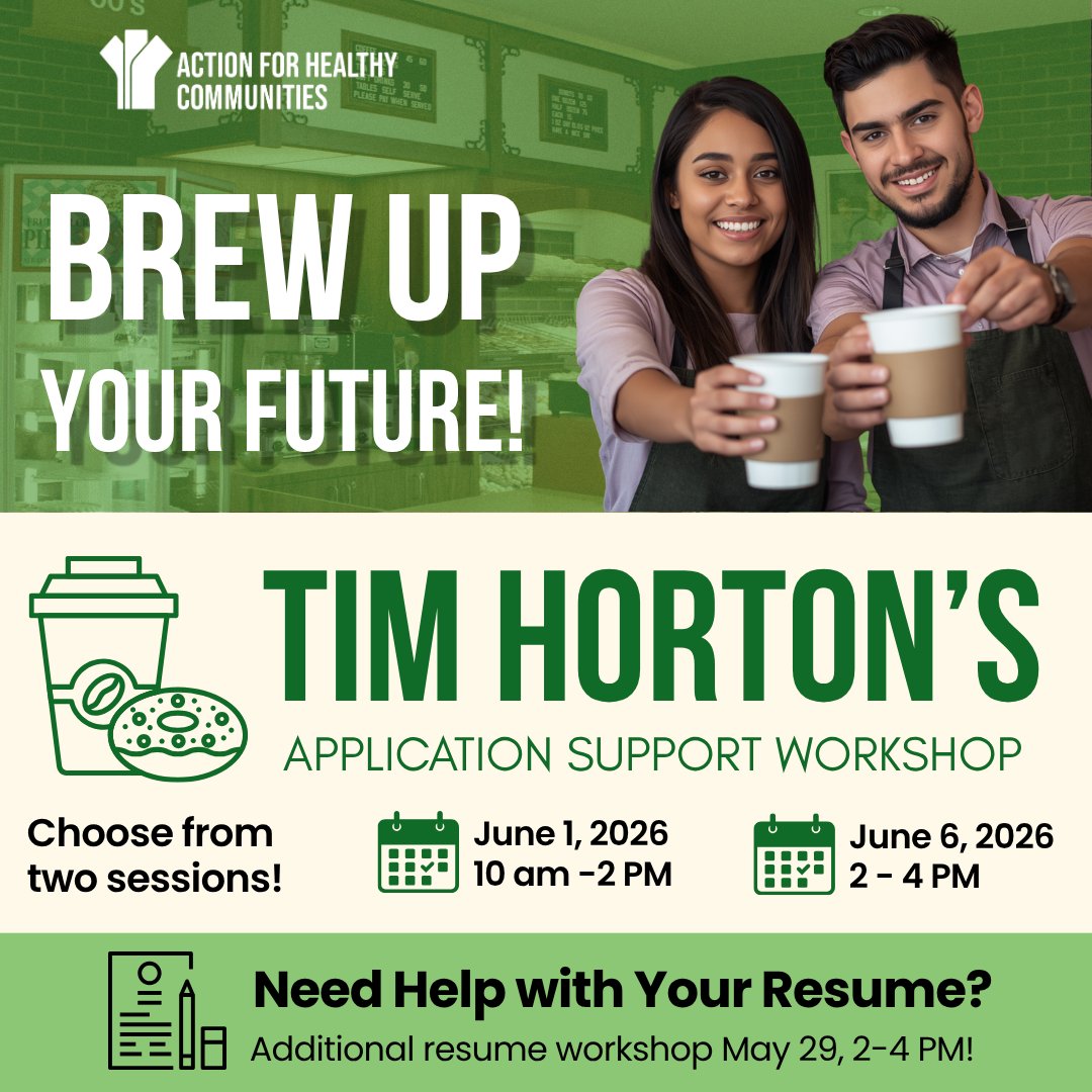 action4hc's tweet photo. Did you know? Tim Hortons is hiring 10,000+ across Canada. Join Action for Healthy Communities sessions for help applying to entry-level customer service jobs, including Tim Hortons and others.

May 29, June 1, June 6. Register: https://t.co/YctF6Fq65c #YEG #JobSupport #Newcomers https://t.co/WHWZjzORQQ