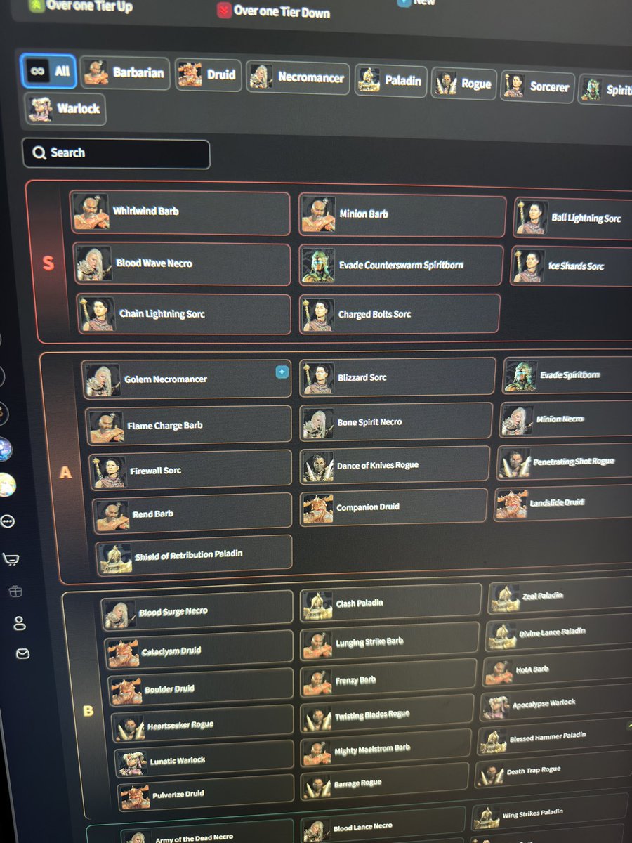SamuEllmer's tweet photo. @maxrollgg Love a lot of the site’s new look - but I think we need the class icons back with their specific colours on the tier list pages. It’s a lot less clear at a glance now than it used to be. https://t.co/xytpvHOSfe