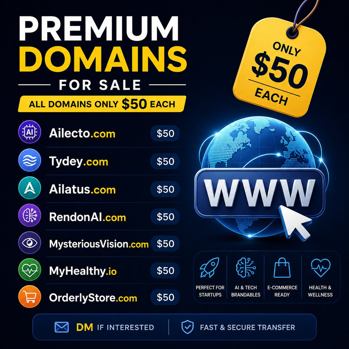 DomainXBrand's tweet photo. domains for only $50 each:
🔹 https://t.co/3Nr2B0bg05
🔹 https://t.co/bqFCmNtrAI
🔹 https://t.co/p4XHsnQJ4K
🔹 https://t.co/NIghYKhmrS
🔹 https://t.co/j2DpOqq4Ax
🔹 https://t.co/5B9kowQvnV
🔹 https://t.co/u0cyYniaKp

#Domains #DomainNames #Startup #AI #Branding #SaaS #Tech https://t.co/ieZVwXyc9i
