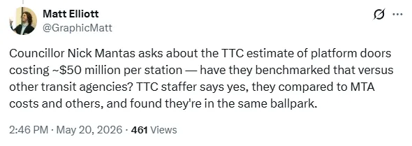 moretransitso's tweet photo. The reason we are going for this half solution comes back to cost, our PED installation is expected to cost 10x more than comparable European projects. When asked about the high costs, TTC staff said costs were in line with NYC (the world's most expensive city to build transit) https://t.co/vRlyHXltLZ