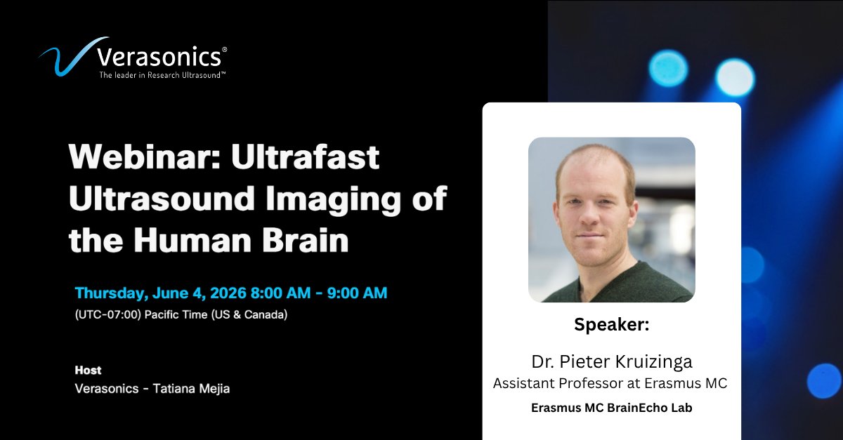 Verasonics's tweet photo. ⏳ Reminder: Our webinar on Ultrafast Ultrasound Imaging of the Human Brain with Dr. Pieter Kruizinga is happening tomorrow.

Register: https://t.co/Ns4Xr89PXl

#ResearchUltrasound https://t.co/mDt4NdHDE6