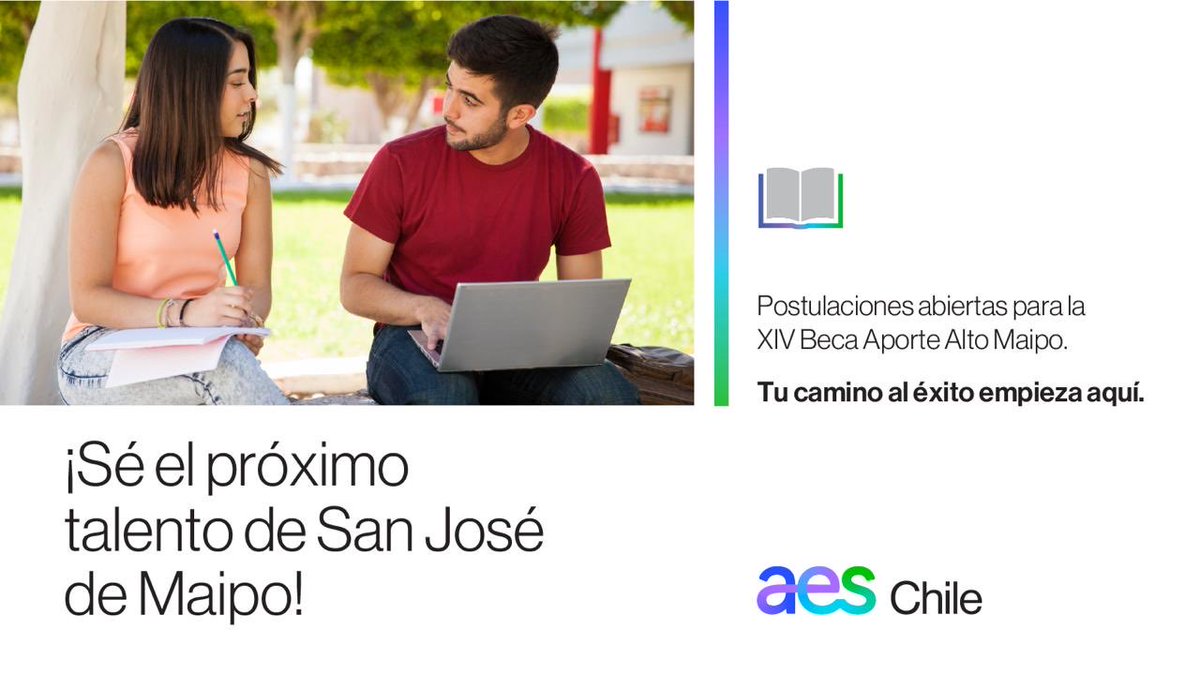 AES_Chile's tweet photo. ¿Eres estudiante, artista o deportista de San José de Maipo? 
La XIV Beca Aporte Alto Maipo de AES Chile ya tiene sus postulaciones abiertas:

🗓️  Tienes hasta el 5 de junio. ¡No te quedes fuera! 

👉 Revisa más aquí: https://t.co/QxX8HWCJ3e https://t.co/ElNnvK4GXt