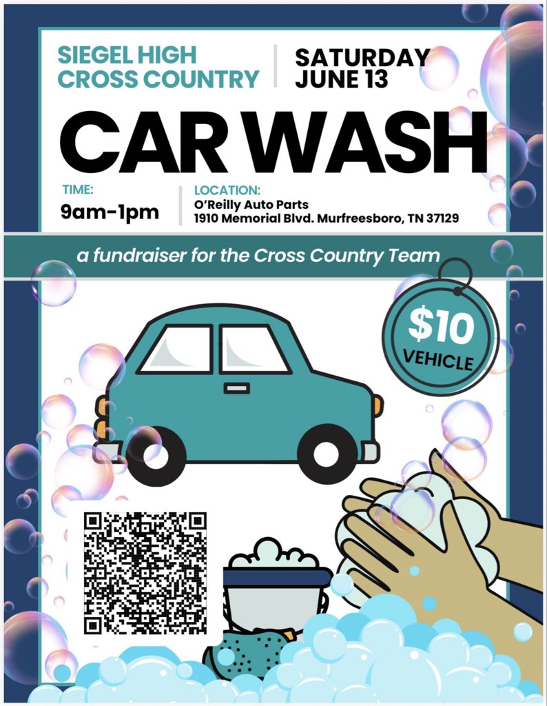 SiegelCC's tweet photo. Come support the Cross Country team’s carwash on June 13th at O'Reilly Auto Parts on Memorial. @SiegelAthletics https://t.co/3oJ2TKRluO