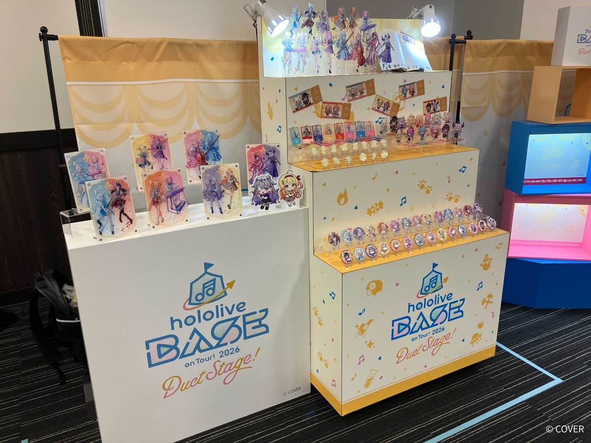 hololiveBASE's tweet photo. ／
#ホロベース2026
宮城会場7日目OPEN‼️
＼

販売中のグッズを展示中👀✨
ご購入前の参考にチェックしてみてね！
本日もたくさんのご来場お待ちしております😉 https://t.co/ptgUtt36mB