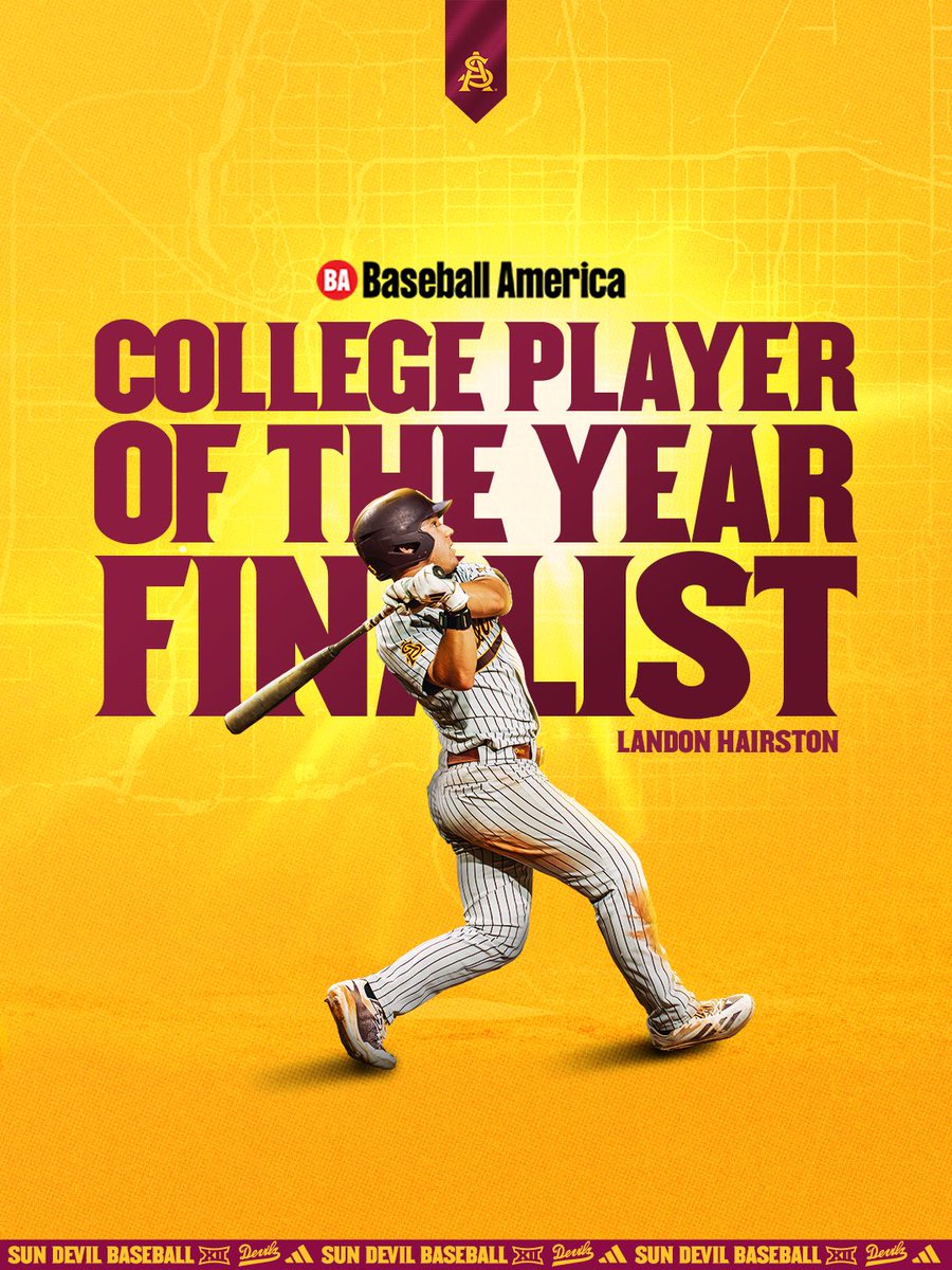 ASU_Baseball's tweet photo. Landon Hairston. One of the best in the game. 

2026 Baseball America College Player of the Year finalist 👏

#ForksUp /// #Onward https://t.co/2VAbCnnub3