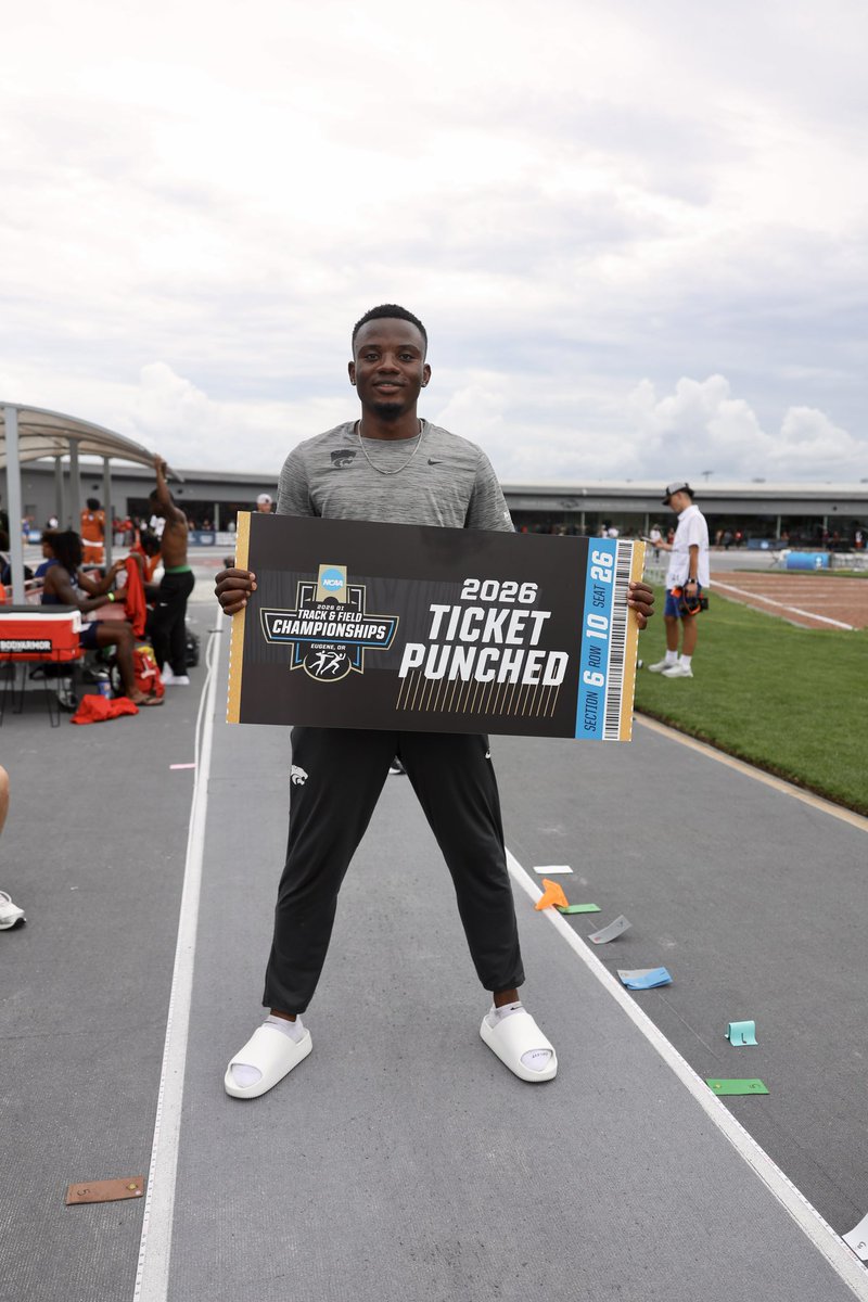 NCAATrackField's tweet photo. First place. Historic jump. Eugene bound 🎟️

Tafadzwa Chikomba wins the men’s long jump with an 8.75m (28-8½) performance, the best all-conditions mark in collegiate history 🔥

#NCAATF x 🎥/📸 @KStateTFXC 

https://t.co/P7lKxtDMV1
