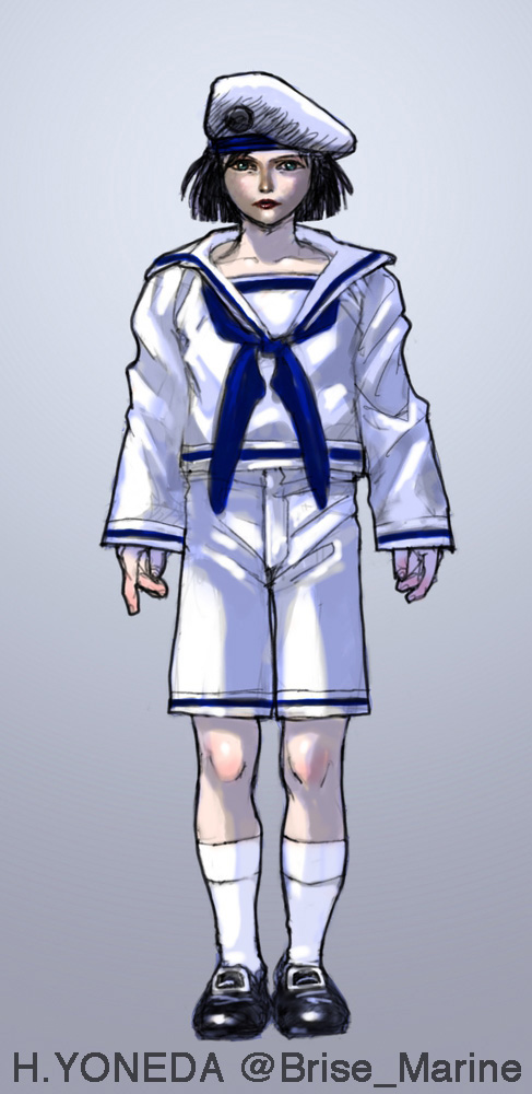 「こういう鬱陶しい天気の日は爽やかなセーラー服ですかね… 『憑依都市』のキャラ・凪」|米田仁士 Hitoshi Yonedaのイラスト