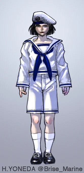 こういう鬱陶しい天気の日は爽やかなセーラー服ですかね… 『憑依都市』のキャラ・凪(なぎ)