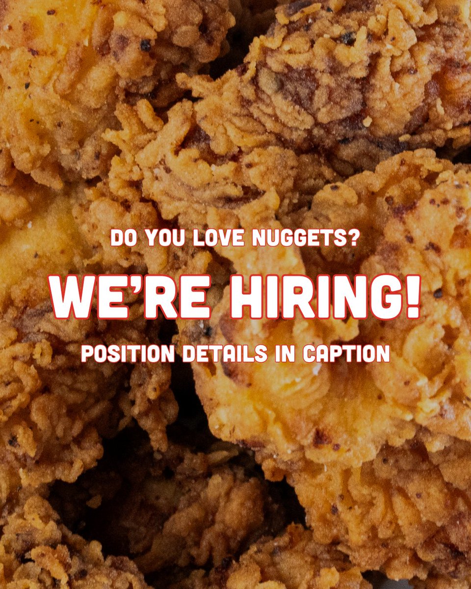Thenuggetspot's tweet photo. Do you love nuggets? 🍗 We're hiring! Looking for a rockstar line cook — reliable, hardworking, and ready to grow. Good sense of humor required.

📩 Send your resume to info@thenuggetspot.com https://t.co/z7BsJHQs6R