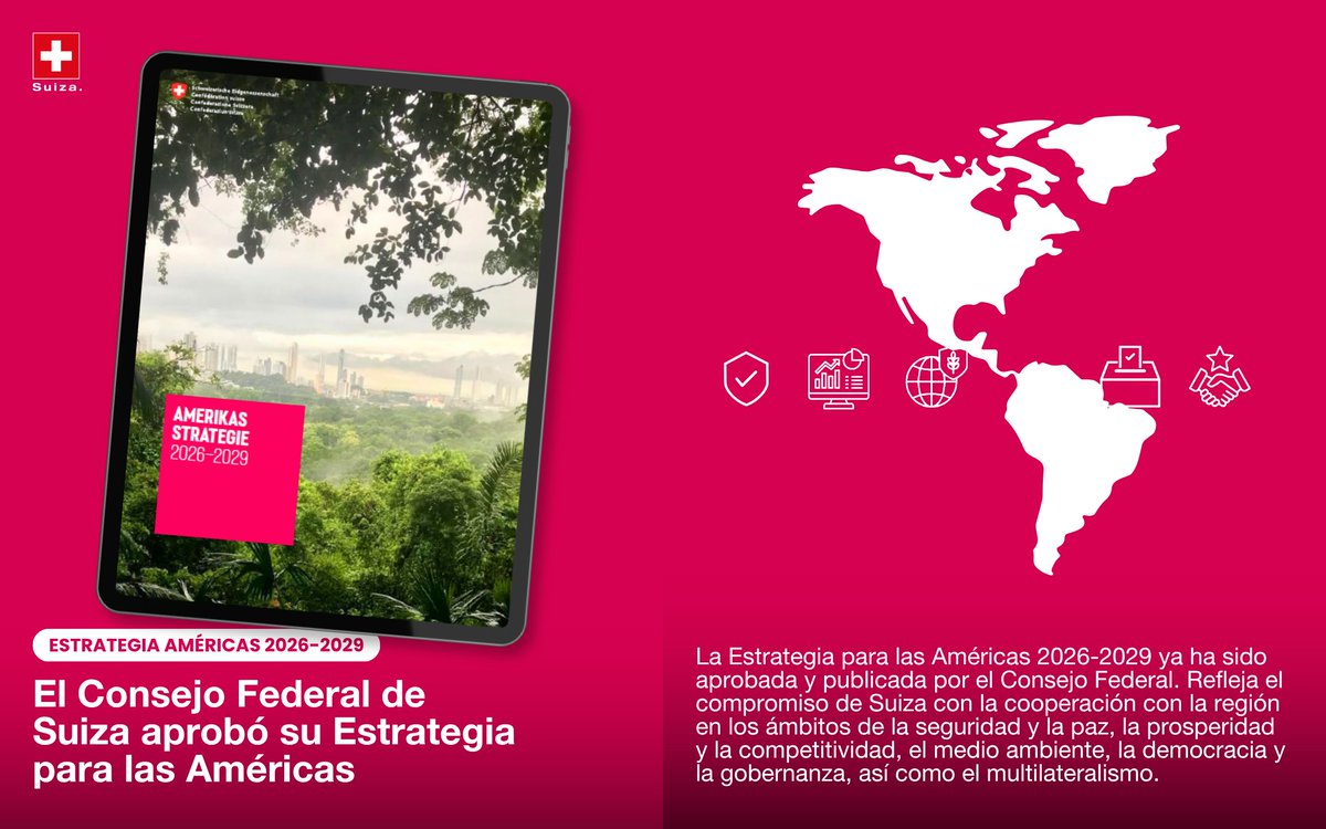 EmbSuizaPeru's tweet photo. Suiza da un nuevo paso en las Américas con su #Estrategia 2026-2029🇨🇭Esta destaca al Perú como país #prioritario en cooperación económica, el rol del Hub regional y la importancia del #comercio de oro y metales en América Latina.
🔗 https://t.co/ygr3hgAReM
@CancilleriaPeru https://t.co/Ip73kJQfbE