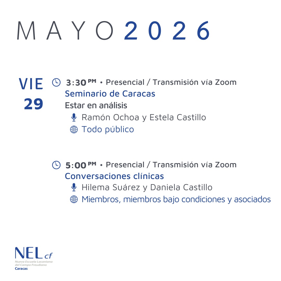 NelcfCaracas's tweet photo. 📍 Esta semana en la NEL-CARACAS 
✉️ Interesados en participar pueden escribir a nelcfseccioncaracas@gmail.com
#psicoanalisis #Freud #Lacan https://t.co/RlXkVrpiIl