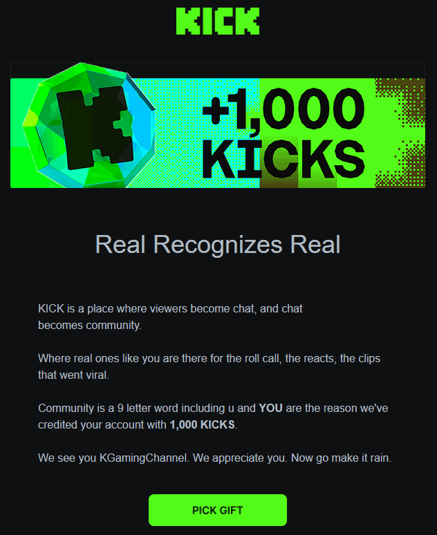 KGamingChannel1's tweet photo. Thank you for another 1,000 KICKS I really appreciate it i'll make sure I give it to ones that deserve it and make it rain in there chat... 

@kick  @StakeEddie  @kickcommunity https://t.co/movySouSPM