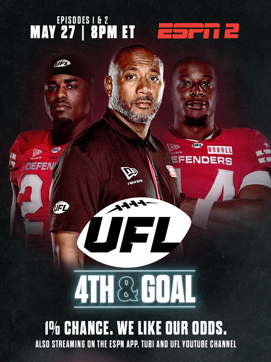 UFLDefenders's tweet photo. Time to show the world how DC does it.

Tune in tonight at 8PM ET on ESPN2 for the series premiere at 4th &amp; Goal! https://t.co/Kw2JnU93gB