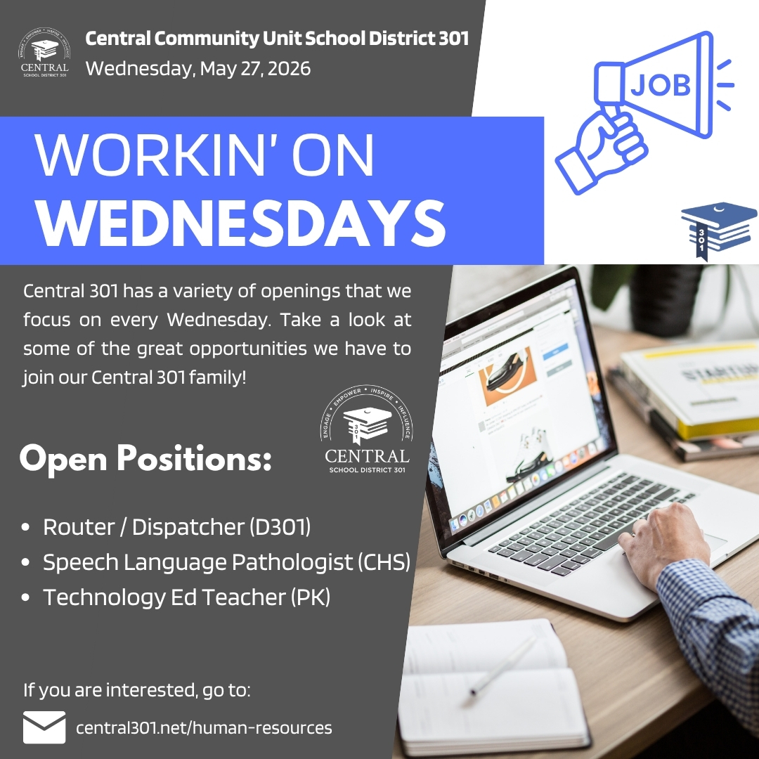 Central301's tweet photo. 🚨 Workin’ On Wednesdays is back!

Central 301 is hiring for several important positions across the district.

https://t.co/JRHkzS5sZu

Know someone looking to make a difference in the lives of students? Come join the Central 301 team!

#WeAreCentral 🚀 https://t.co/mXKPu39jpj