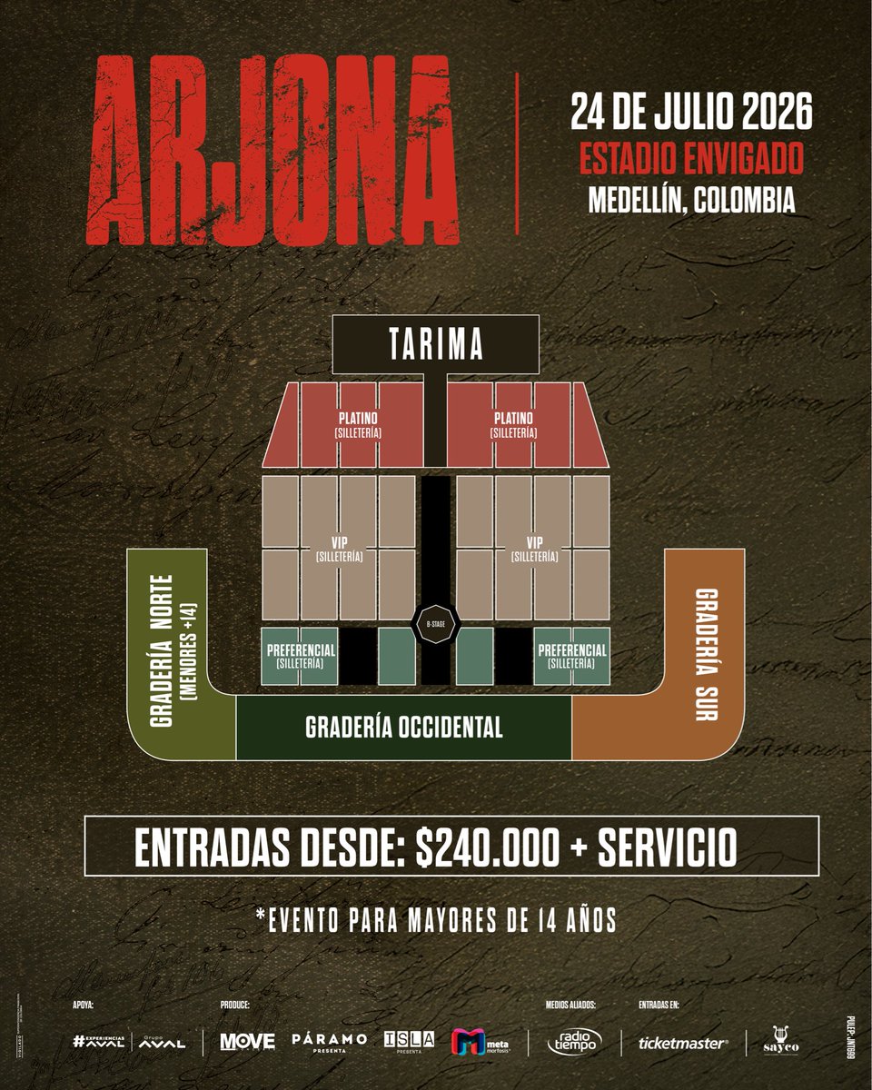 paramo_presenta's tweet photo. ¡Medellín! Mañana desde las 11 AM están disponibles las entradas para @Ricardo_Arjona ❤️‍🔥🎤 ¡Tenemos una cita con El Seco! 🥹

Entradas a través de https://t.co/I5fidhicZx https://t.co/qPnKrOp6rT