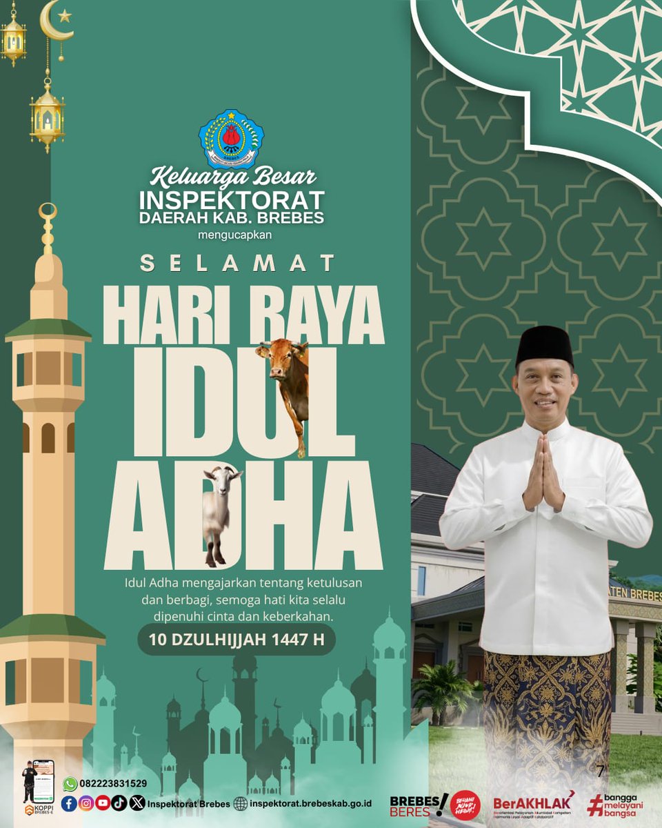 ItdaBrebes's tweet photo. Keluarga Besar Inspektorat Daerah Kabupaten Brebes mengucapkan

Selamat Hari Raya Idul Adha, 10 Dzulhijjah 1447H https://t.co/er95vLLOz2
