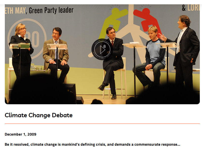 ClimateAudit's tweet photo. back in December 2009, Fox News sent Eric Shawn and a crew to Toronto to cover a Munk Debate on climate change.   This was contemporary with a big climate conference in Copenhagen and with release of Climategate emails. https://t.co/innkVDE2jA 

I had coffee meetings with two of the debaters: George Monbiot and Nigel Lawson. Both very cordial. 

While Fox was in Toronto, Eric Shawn did a long interview with me, excerpts later shown in a Fox special.  I was extremely impressed with the quality and thoughtfulness of Shawn's interviewing and with the thoroughness of the producer's preparation - they had taken the trouble to ask me some questions that showed knowledge of my particular interests.  

This was almost the high water mark of climate hysteria.  Times have changed.