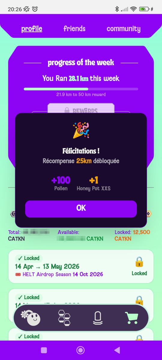 neocyclopi's tweet photo. Day After Day @The_Life_Bomb🌱 Walk
⚡️47 Energies #M2E🚶🏃
🪙 Daily Earnings: 379.3 $CATKN 🐝
✅ Guardian Bonus Enabled
🚶 #ProgressOfTheWeek & #SeasonPass Weekly Challenges: 25km Achieved
🎁 3 XS Honey Pots🍯 for every 10 km traveled
#Solana #Web3 https://t.co/7svfK7qcqT