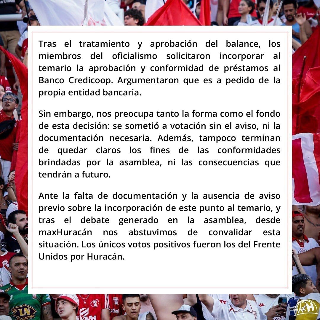 maxhuracan's tweet photo. Ayer, martes 26 de mayo, se realizó una nueva asamblea ordinaria de #Huracán 🎈. 

Acá los temas tratados 👇 https://t.co/bskFBxldVk