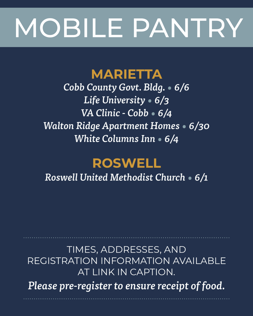 MUSTMinistries's tweet photo. ‼️ PLEASE SHARE — June MUST Mobile Pantry schedule is here!

MUST Mobile Pantry delivers fresh groceries and essentials directly into communities across metro Atlanta.

⭐ Schedule: https://t.co/R9zbtjqH6E
⭐ Register: https://t.co/sxrKW8zvgk
❓ kburley@mustministries.org https://t.co/wah2uamj7I