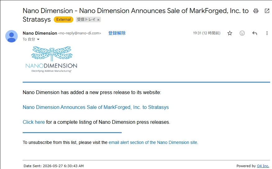 jpShareLab's tweet photo. Nano Dimension、MarkForgedをStratasysに4,250万ドルで売却と発表 https://t.co/7FjaXId1A1