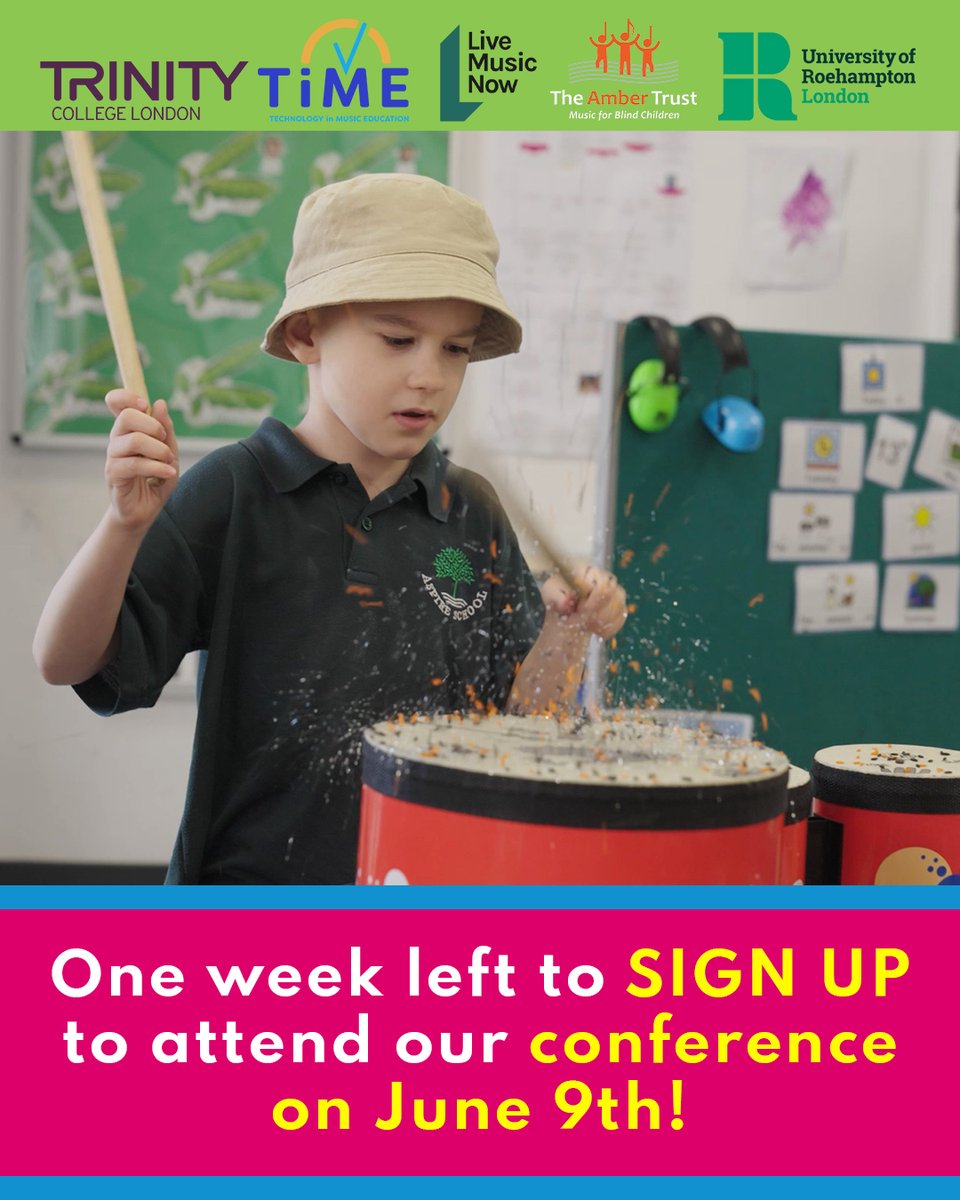 SoundsofIntent's tweet photo. One week left to sign up for our conference on the 9th of June! @TechnologyinMu1, @theambertrust, @TrinityC_L and @LiveMusicNowUK will all be hosting stalls - You can Sign up (either to attend in person or to receive the materials) here: https://t.co/0H3Wx5fmXs https://t.co/Hqw8gIek7R