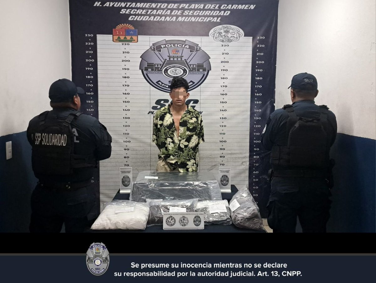 SSC_PDC's tweet photo. La SSC de Playa del Carmen aseguró a Brandon Adonai N. por probable desobediencia y resistencia de particulares en Villas del Sol. Diversos objetos quedaron a disposición de la FGE. https://t.co/z464dh8Bjd