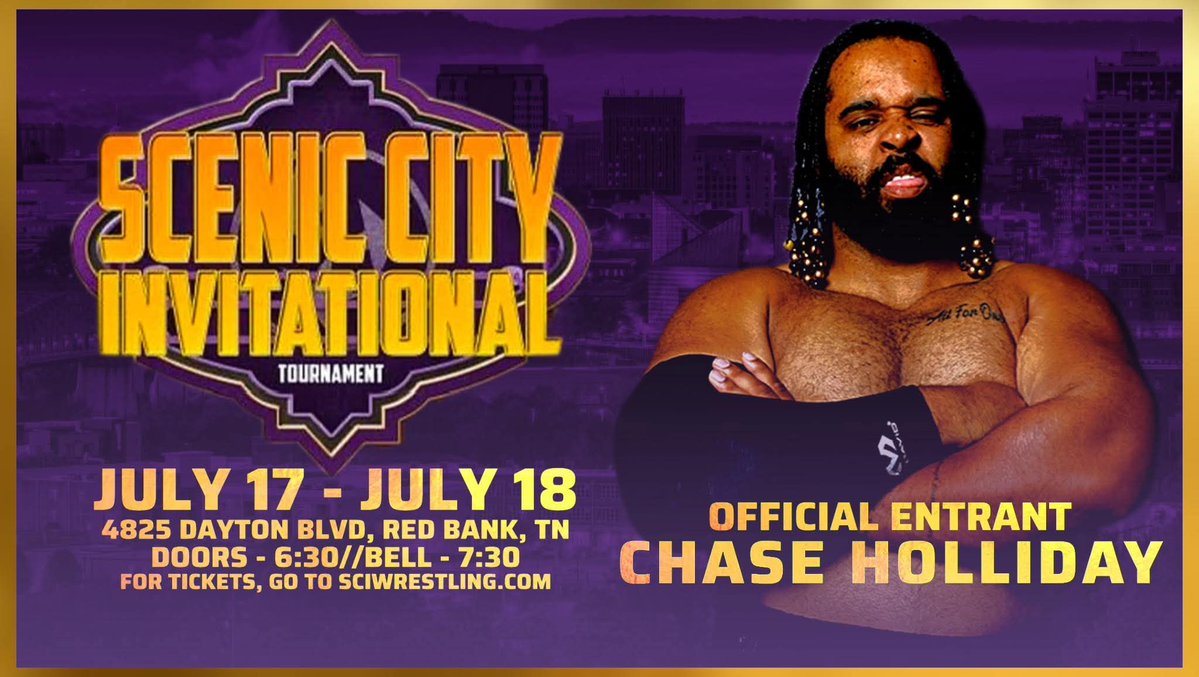 SCITournament's tweet photo. The Scenic City Invitational Tournament returns for its 11th year!

 Friday &amp; Saturday - July 17th &amp; 18th.

TWE Arena - Red Bank TN
Entry Announcement: 
@ChaseHollidayX

Tickets on sale now at https://t.co/Nk8ivZYk1T https://t.co/BwtRY0TlNZ