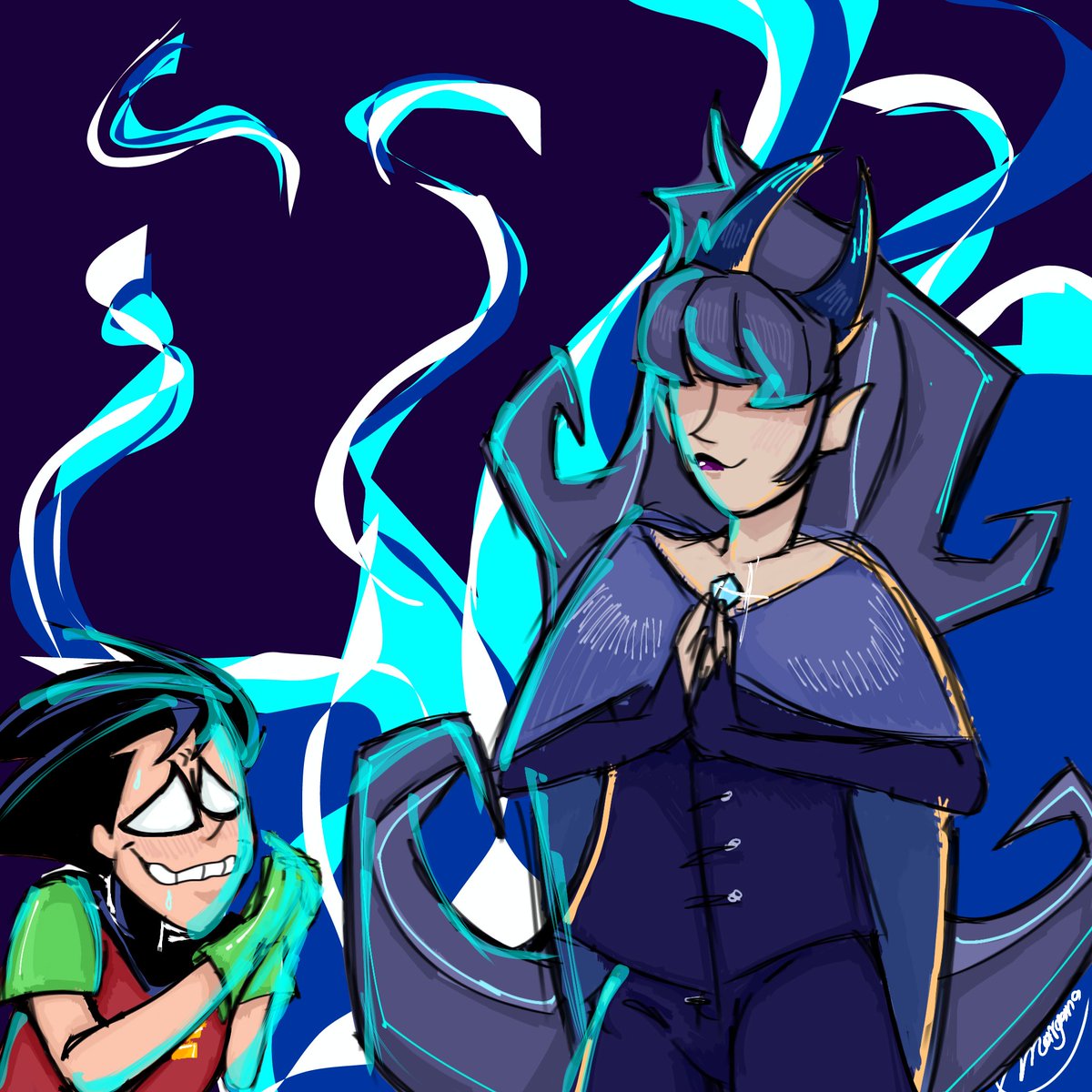 SolJay12's tweet photo. I was daydreaming and thought of a friend for Robin from ttg. The cape are the wings, hope it dosent seem to much like raven, they are demon too, with no gender. This is just a starter i'll keep changing the design #Ttg #Robin #OC #drawings #Art #demon I love Robin💕ㅤ https://t.co/aoAiSYnve6