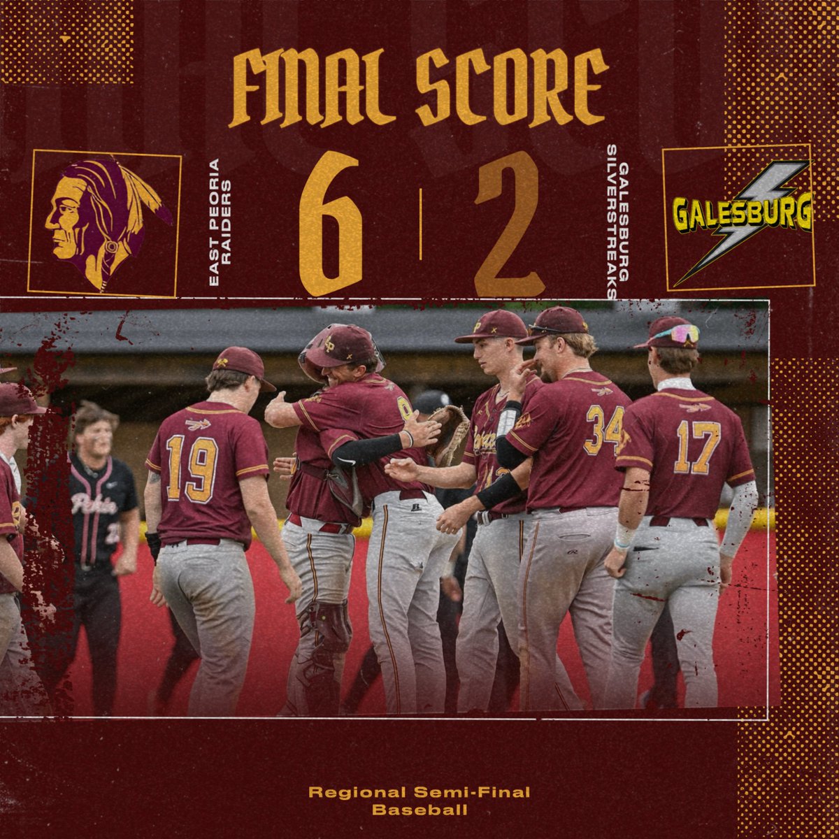 EPCHS_Athletics's tweet photo. The Raiders advance to the Regional Championship! 

They will play Saturday at Galesburg. First pitch is set for 12:00pm.

Come on out and cheer the boys on! https://t.co/paywWYW5N2